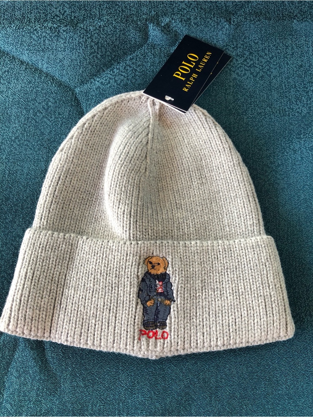 Polo by Ralph Lauren Cream Knit Bear Cuffed Beanie